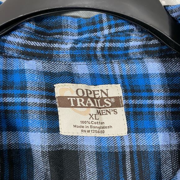 Open Trails Men's Blue Plaid Workwear Flannel Button Up Shirt - Size XL - Grunge - Picture 4 of 5